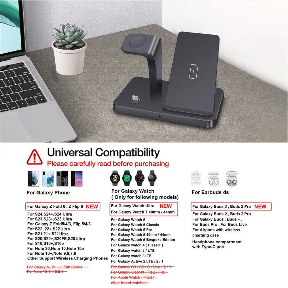 B732 3-in-1 Wireless Charger Phone Earphone Watch Charging Stand