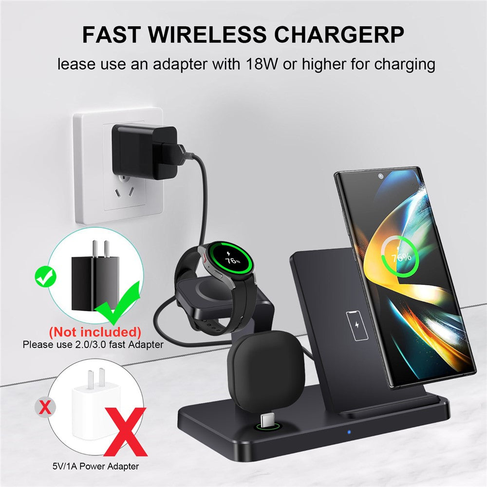 B732 3-in-1 Wireless Charger Phone Earphone Watch Charging Stand
