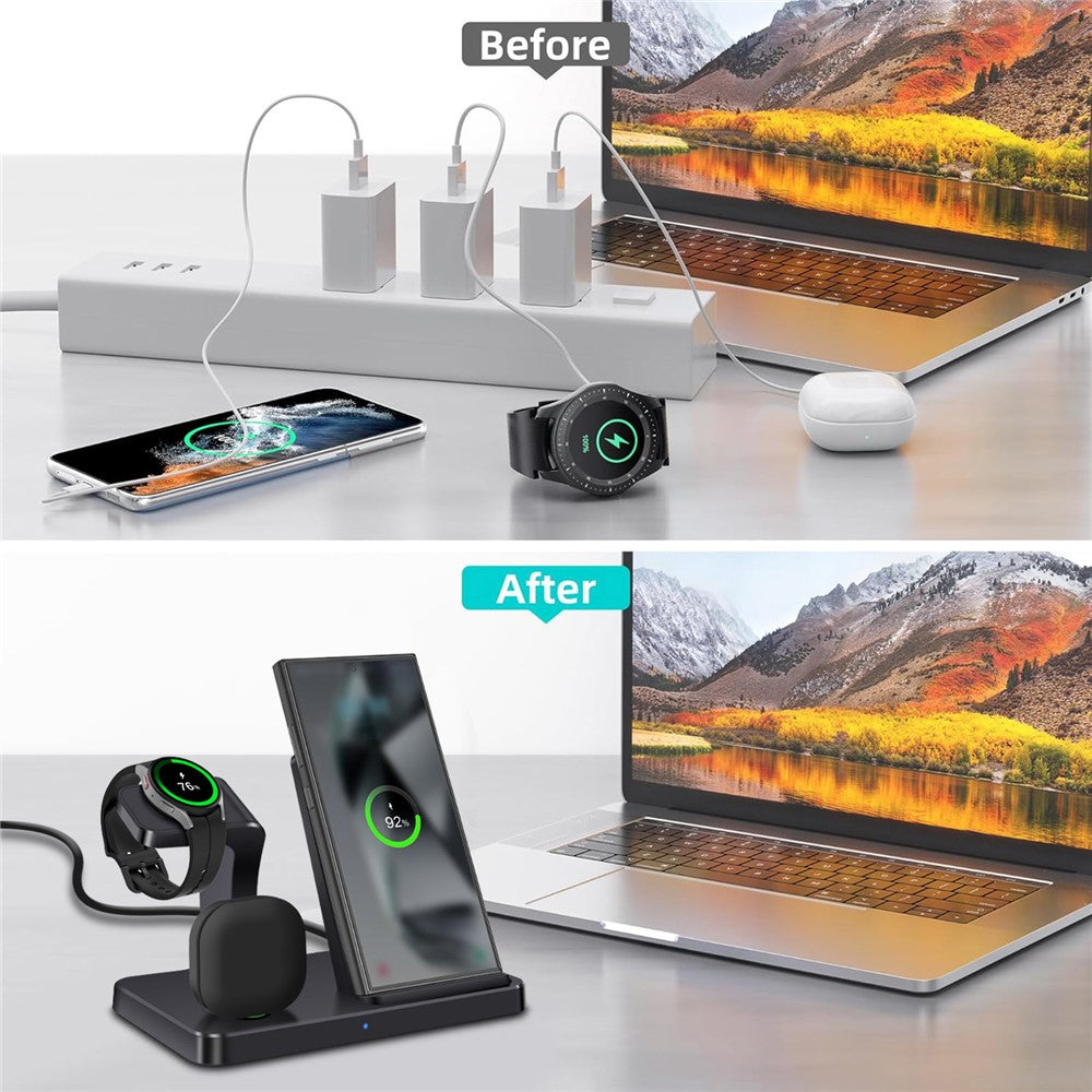 B732 3-in-1 Wireless Charger Phone Earphone Watch Charging Stand