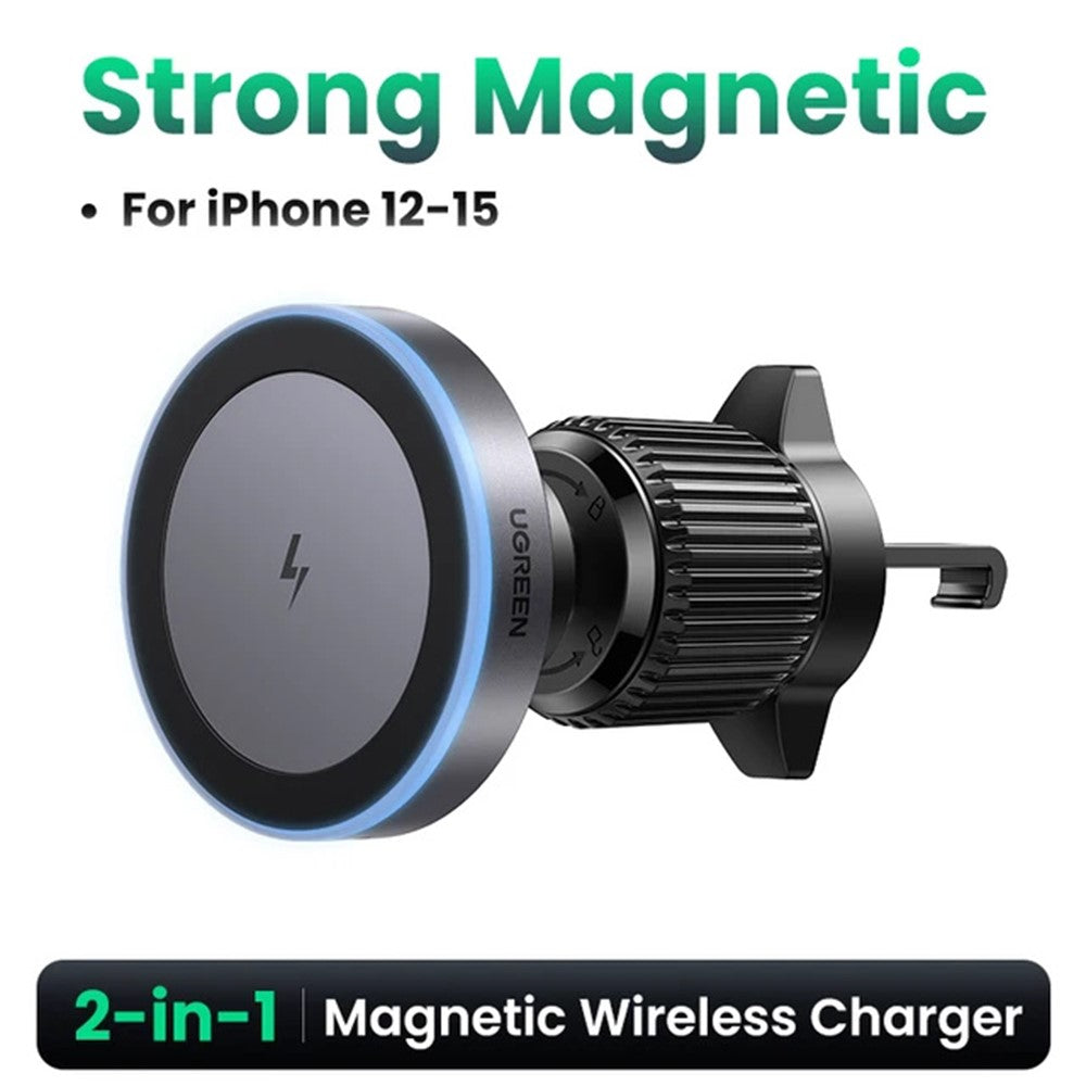 UGREEN 35029 15W Trådløs Magnetisk Biloplader til iPhone 16 - 12 Serie Telefon Opladerholder