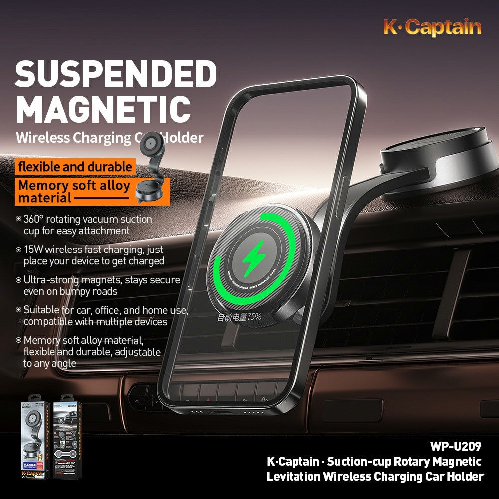 WEKOME WP-U209 Bil Sugekopoplader 15W Roterbar Magnetisk Trådløs Opladnings Telefonholder
