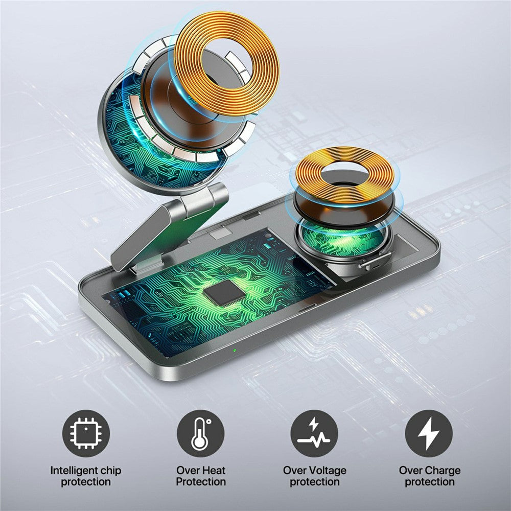 T8 3 in 1 Wireless Charging Station Foldable Charger Stand for iPhone 15-12 / Apple Watch / Airpods