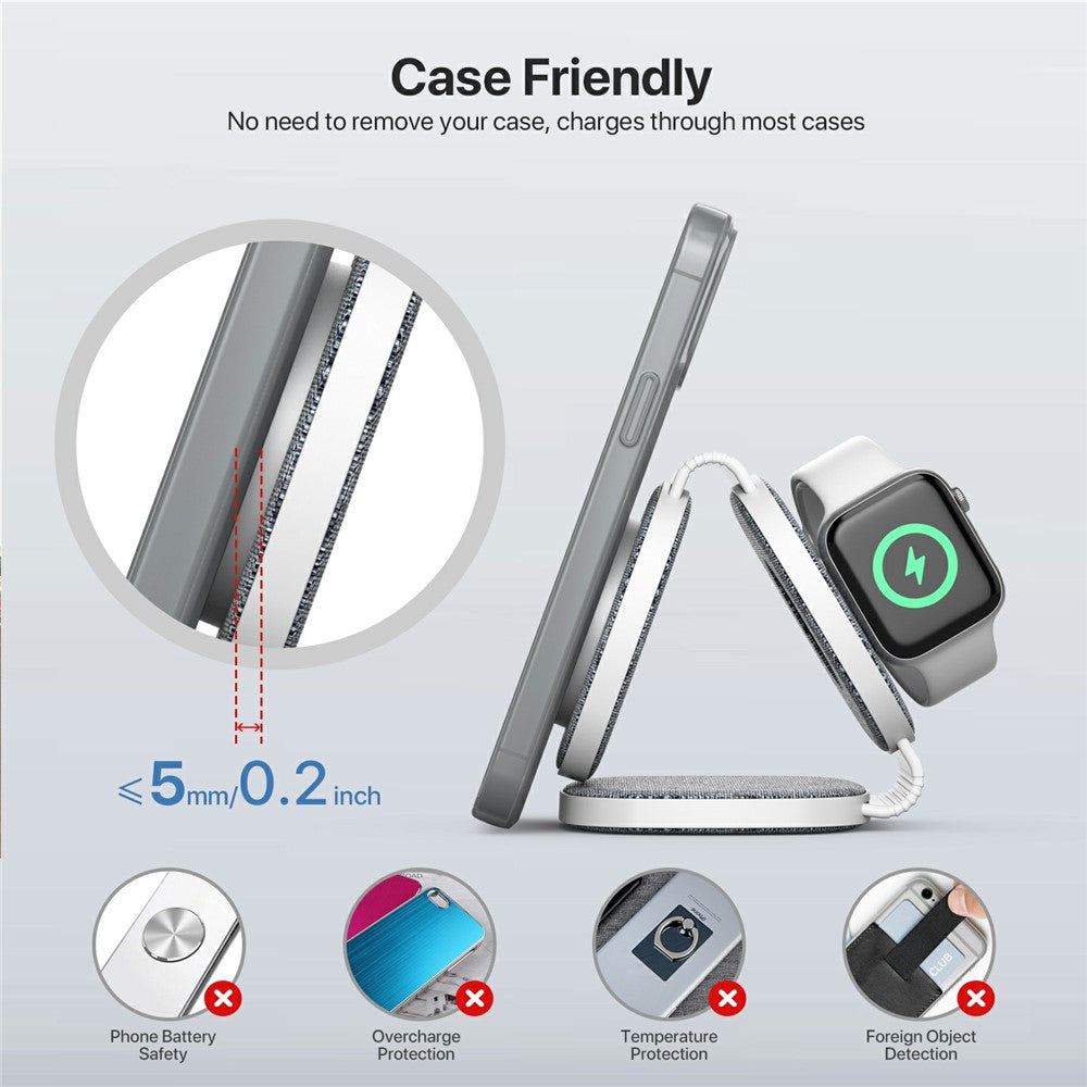 YM-T1 3-i-1 magnetisk trådløs oplader til telefon / Apple Watch / Airpods sammenklappelig rejseopladningsplade