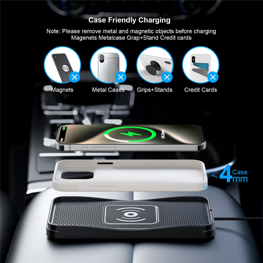 D3 20W Car Wireless Charger with 1m Cable Fast Charging Anti-Slip Silicone Pad for Vehicles