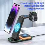 YF-A6 3 In 1 15W Dual Coil Wireless Charger with Night Light for iPhone  /  Apple Watch  /  AirPods Charging Stand