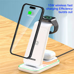 YF-A6 3 In 1 15W Dual Coil Wireless Charger with Night Light for iPhone  /  Apple Watch  /  AirPods Charging Stand