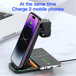 YF-A6 3 In 1 15W Dual Coil Wireless Charger with Night Light for iPhone  /  Apple Watch  /  AirPods Charging Stand