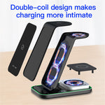 YF-A6 3 In 1 15W Dual Coil Wireless Charger with Night Light for iPhone  /  Apple Watch  /  AirPods Charging Stand