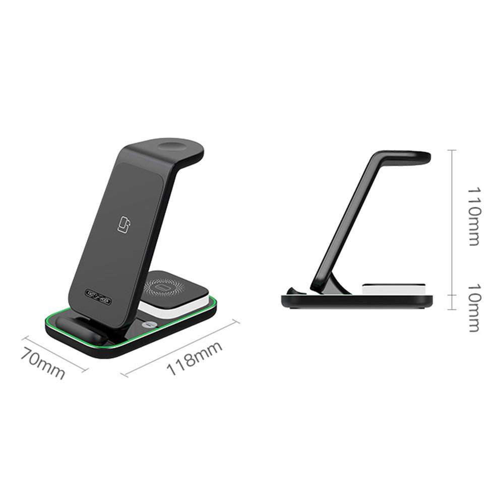 YF-A6 3 In 1 15W Dual Coil Wireless Charger with Night Light for iPhone  /  Apple Watch  /  AirPods Charging Stand
