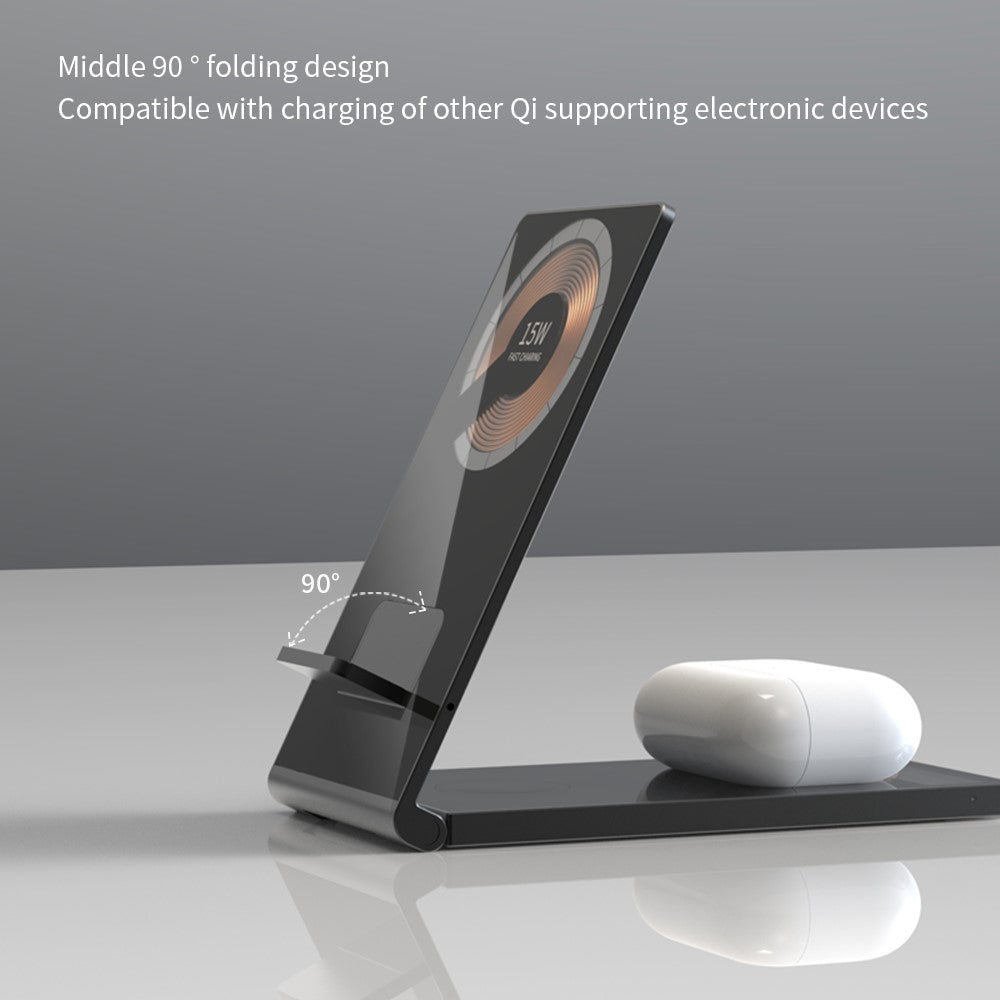 T05 Foldbar 15W Magnetisk Trådløs Oplader Transparent Opladningsstation til iPhone 13 / 12 / Apple Watch / AirPods Pro