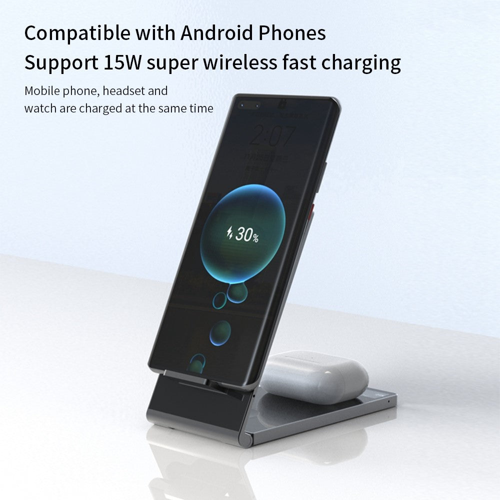 T05 Sammenfoldelig 15W Magnetisk Trådløs Oplader Gennemsigtig Ladestation til iPhone 13 / 12 / Apple Watch / AirPods Pro