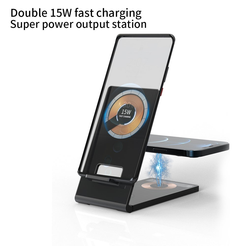 T05 Sammenfoldelig 15W Magnetisk Trådløs Oplader Gennemsigtig Ladestation til iPhone 13 / 12 / Apple Watch / AirPods Pro