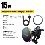 ESSAGER Billuftventil Magnetisk Trådlös Laddare Fäste RGB Belysning 15W Snabbladdning 360° Rotationsställ med Magnetark