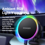 ESSAGER Billuftventil Magnetisk Trådlös Laddare Fäste RGB Belysning 15W Snabbladdning 360° Rotationsställ med Magnetark