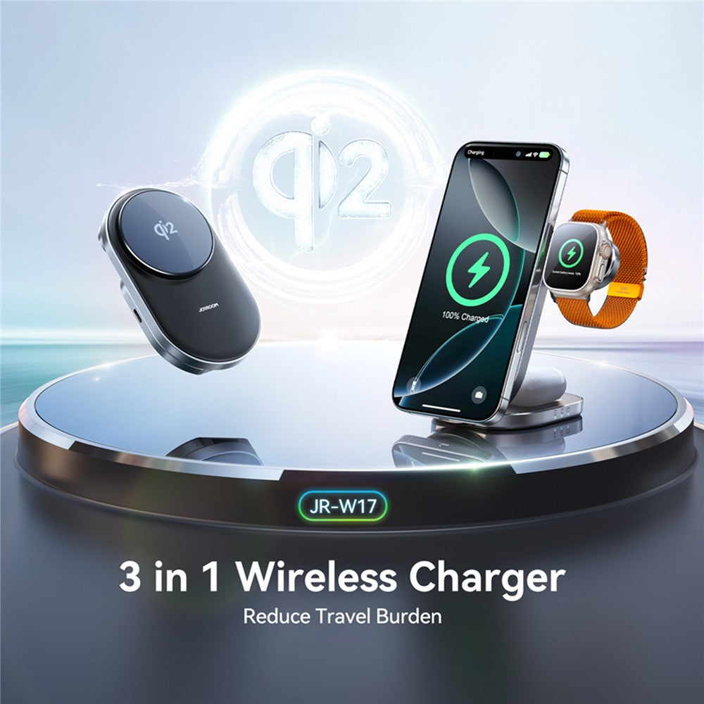 JOYROOM JR-W17 Qi2 3 in 1 Magnetic Wireless Charger for iPhone / AirPods / Apple Watch Foldable 15W Fast Charging Station