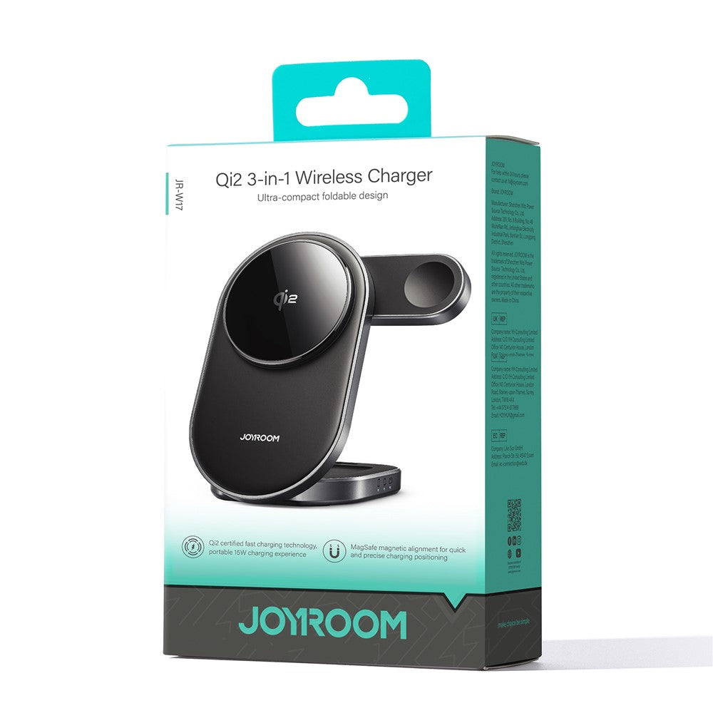 JOYROOM JR-W17 Qi2 3 in 1 Magnetic Wireless Charger for iPhone / AirPods / Apple Watch Foldable 15W Fast Charging Station