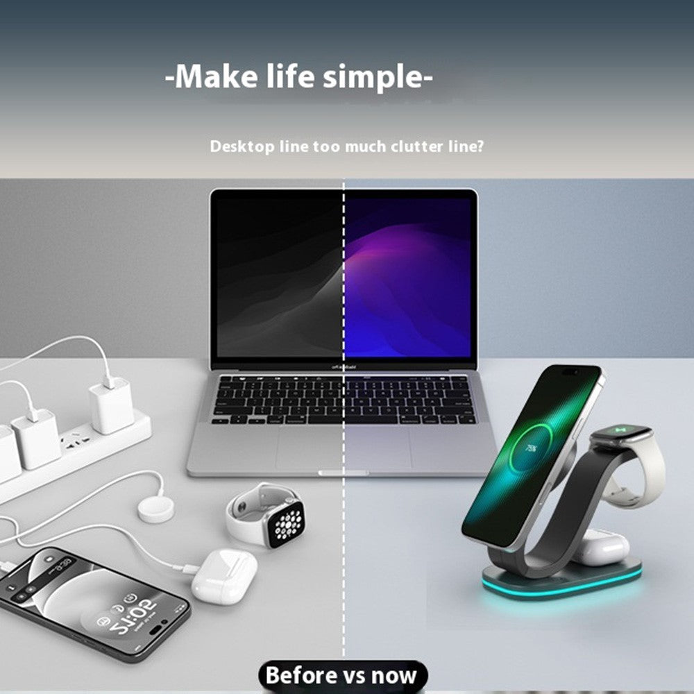 B-28 Multifunction 15W Wireless Charger with Night Light for Phone Watch Earbuds, Standard Version