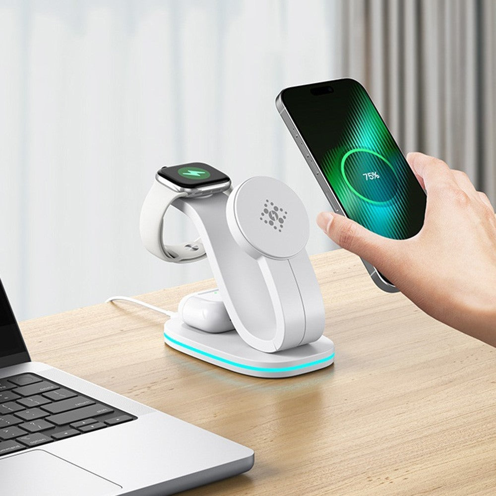 B-28 Multifunction 15W Wireless Charger with Night Light for Phone Watch Earbuds, Standard Version