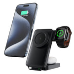 HT-545 Foldable Magnetic Wireless Charger with Night Light 3 in 1 15W Fast Charging Station for Phone / Earbuds / Watch