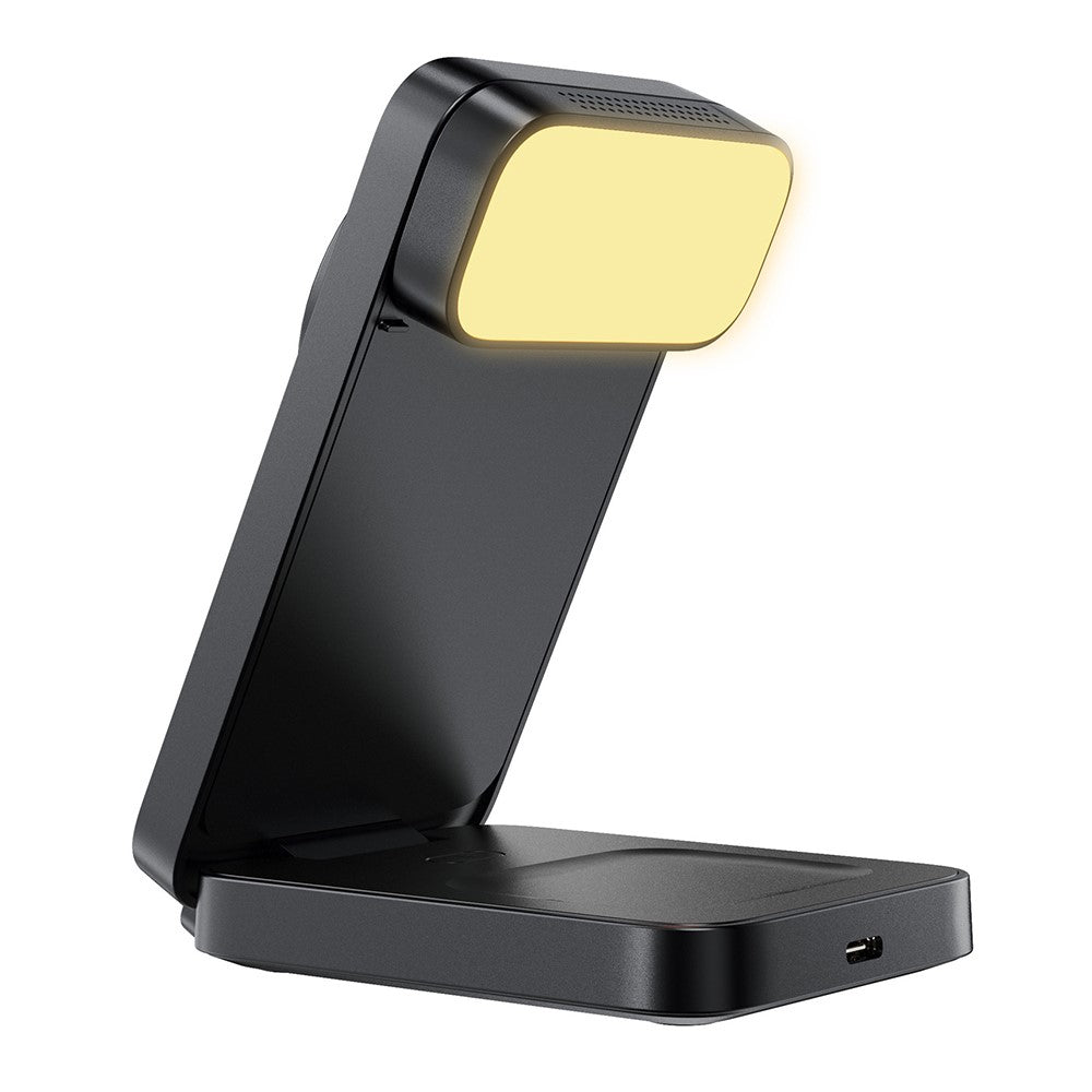 HT-545 Foldable Magnetic Wireless Charger with Night Light 3 in 1 15W Fast Charging Station for Phone / Earbuds / Watch
