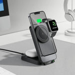 HT-545 Foldable Magnetic Wireless Charger with Night Light 3 in 1 15W Fast Charging Station for Phone / Earbuds / Watch