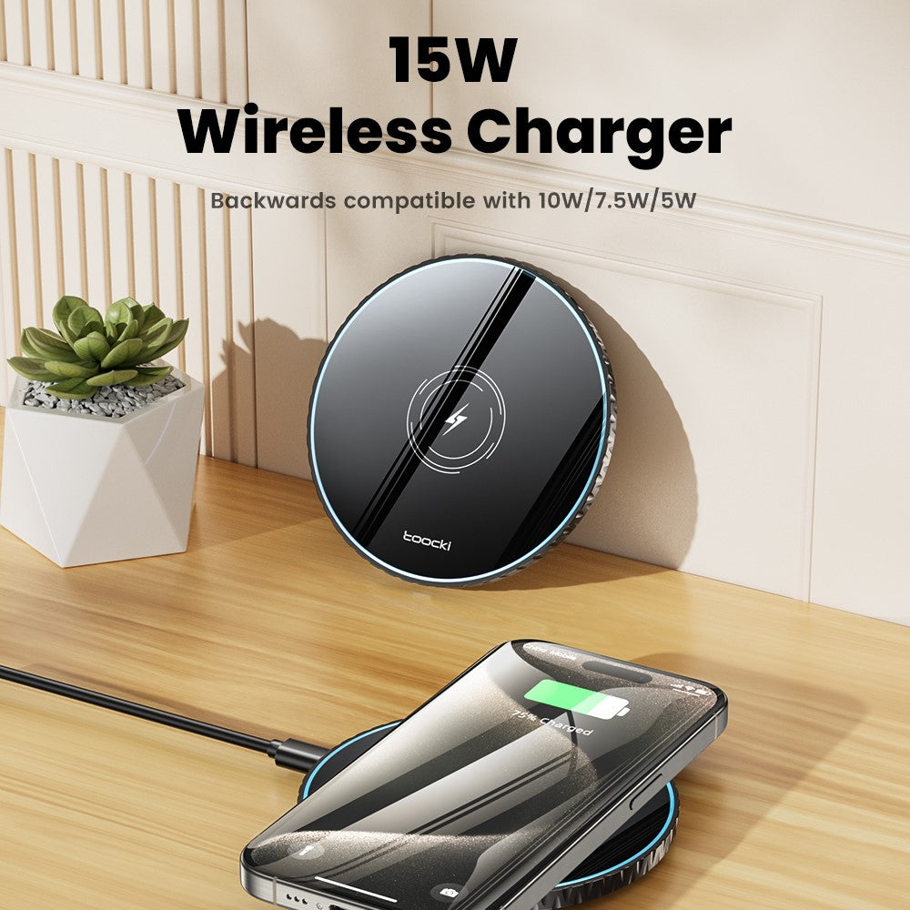 TOOCKI TQ-WL01 Wireless Charger 15W Ultra Thin Portable Desktop Fast Charging Pad
