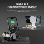 C40 Qi2 Magnetisk Trådløs Oplader til iPhone / Apple Watch / AirPods 3-i-1 Foldbar 15W Hurtig Opladningsstation med LED Varmt Lys