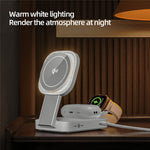 C40 Qi2 Magnetisk Trådløs Oplader til iPhone / Apple Watch / AirPods 3-i-1 Foldbar 15W Hurtig Opladningsstation med LED Varmt Lys