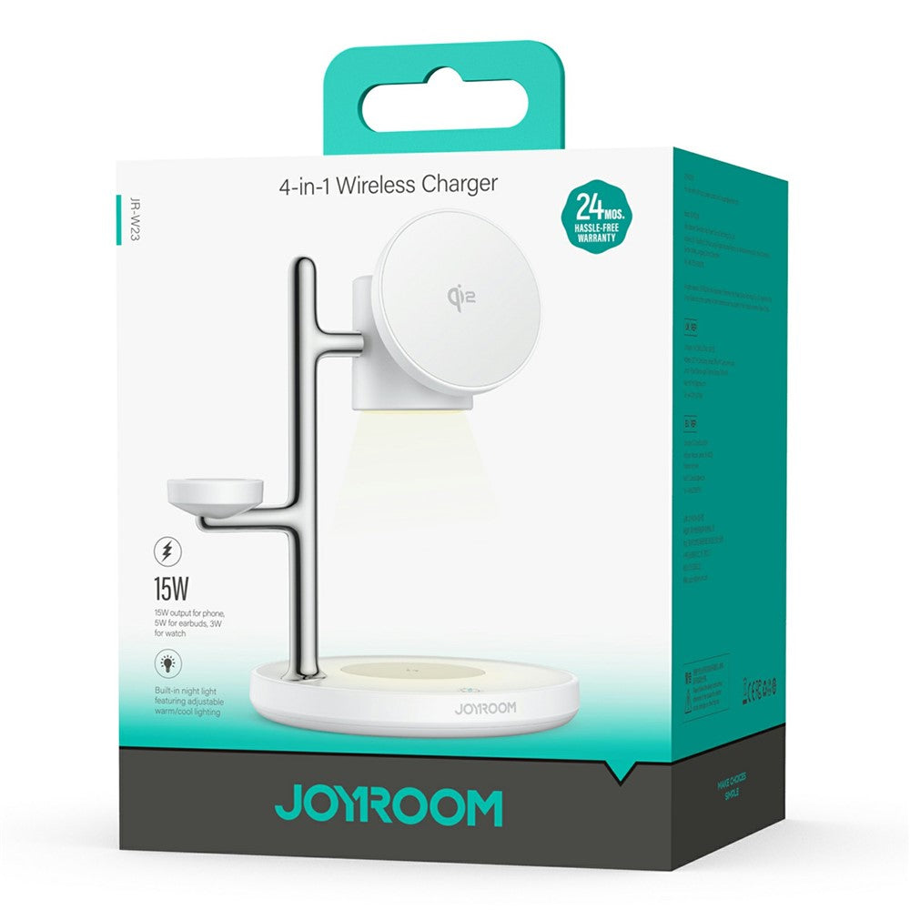 JOYROOM JR-W23 Qi2 4-i-1 trådlös laddare med nattlampa Laddningsställ för telefon, klocka, hörlurar