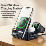 YESIDO DS38 65W Magnetic Wireless Charging Station for Phone / Watch / Earbuds Digital Clock with Retractable Type C Cable