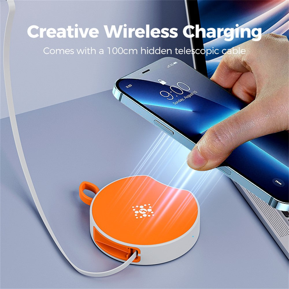B-31 15W Trådlös Laddare Bärbar Snabbladdningsdocka Inbyggd 100cm Infällbar USB-C-kabel