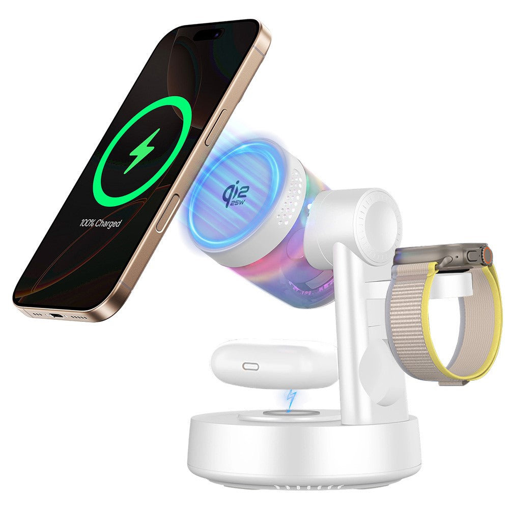 QI2.2 25W Magnetic Wireless Charger with Speaker Function for Phones / Earbuds / Watches Charging Station