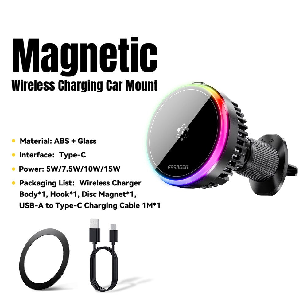 ESSAGER 15W Billuftventil Magnetisk Trådlös Laddare 360° Rotation Magnetisk Laddnings Powerbank TEC Cooling