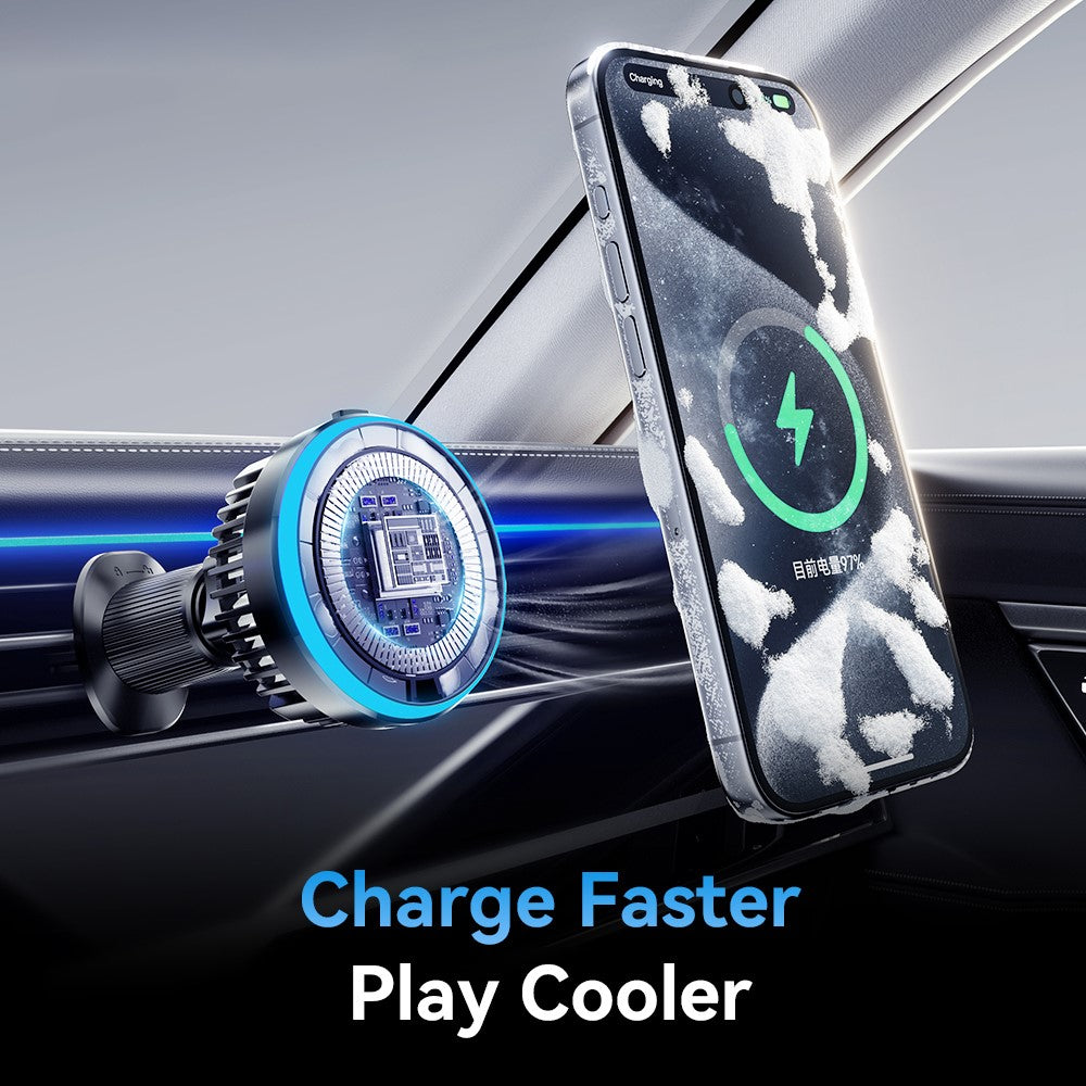 ESSAGER 15W Billuftventil Magnetisk Trådlös Laddare 360° Rotation Magnetisk Laddnings Powerbank TEC Cooling