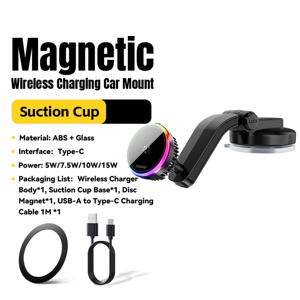 ESSAGER 15W Billuftventil Magnetisk Trådlös Laddare 360° Rotation Magnetisk Laddnings Powerbank TEC Cooling