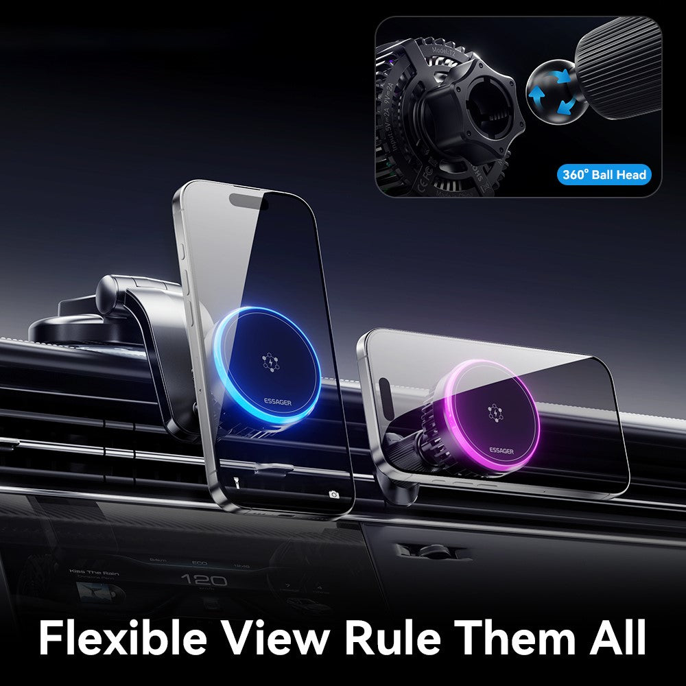 ESSAGER 15W Billuftventil Magnetisk Trådlös Laddare 360° Rotation Magnetisk Laddnings Powerbank TEC Cooling
