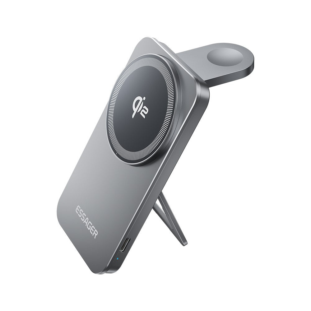 ESSAGER 2 in 1 Qi2 Desktop Magnetic Wireless Charger with Foldable Stand 15W Fast Charging Station