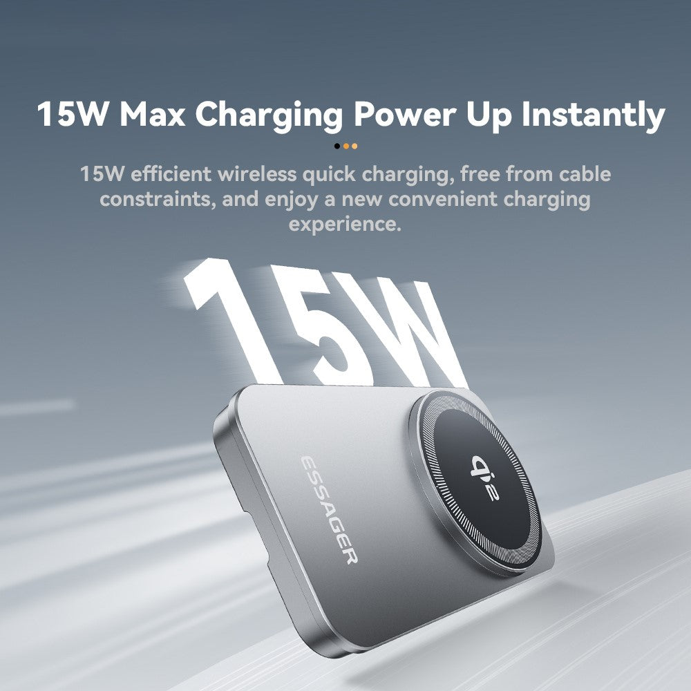 ESSAGER 2 in 1 Qi2 Desktop Magnetic Wireless Charger with Foldable Stand 15W Fast Charging Station