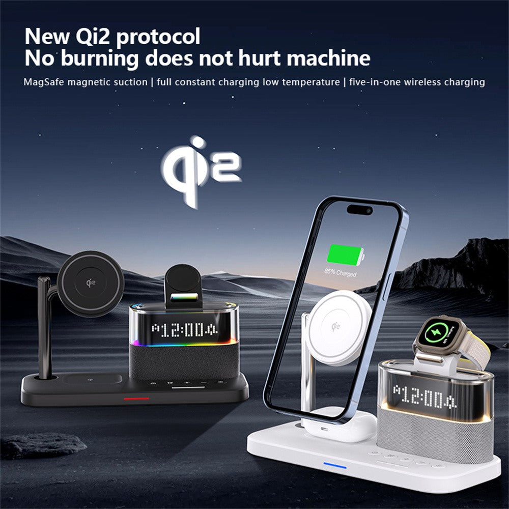 C09 QI2 5 in 1 Magnetic Wireless Charger Multifunctional Charging Station with Clock + Night Light