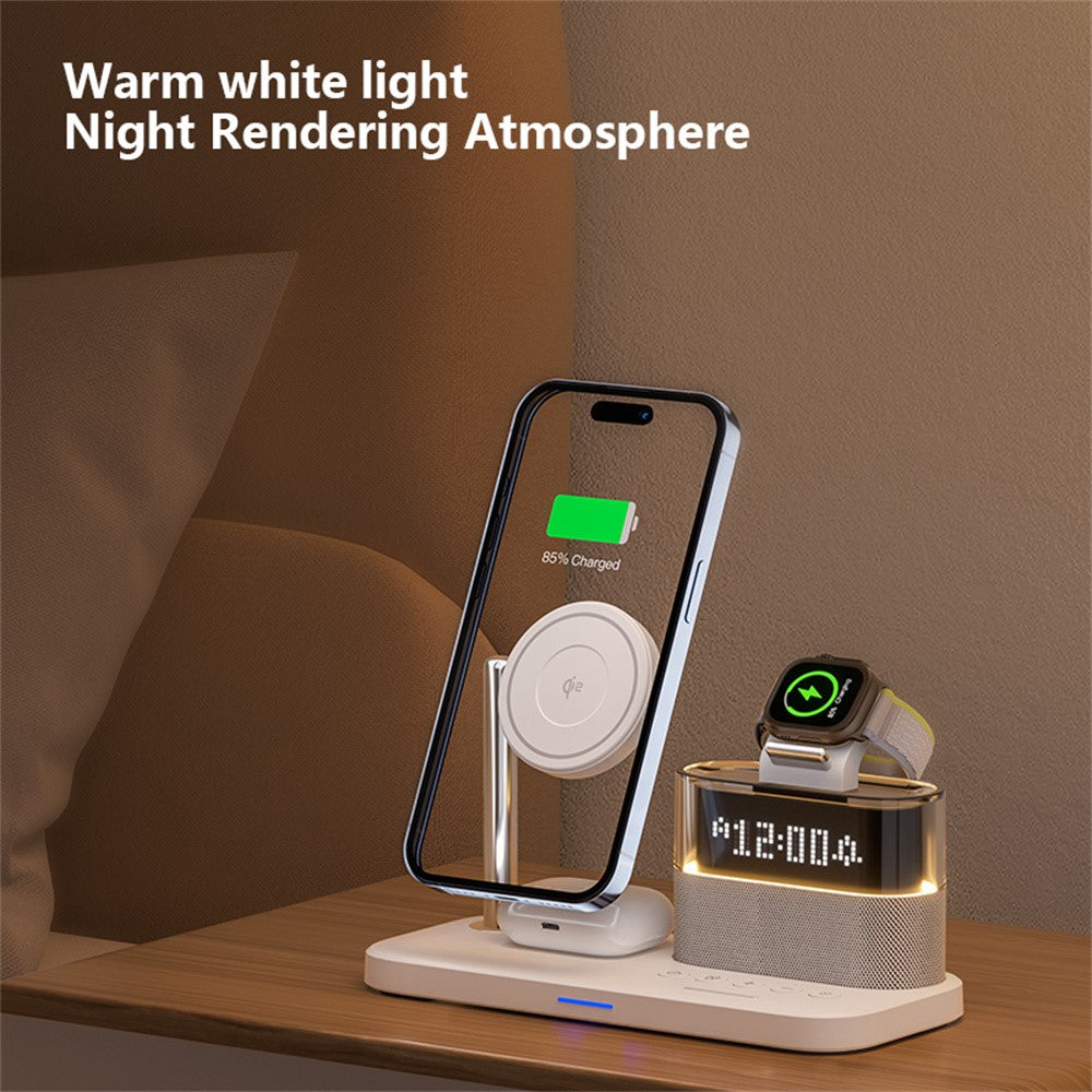 C09 QI2 5 in 1 Magnetic Wireless Charger Multifunctional Charging Station with Clock + Night Light