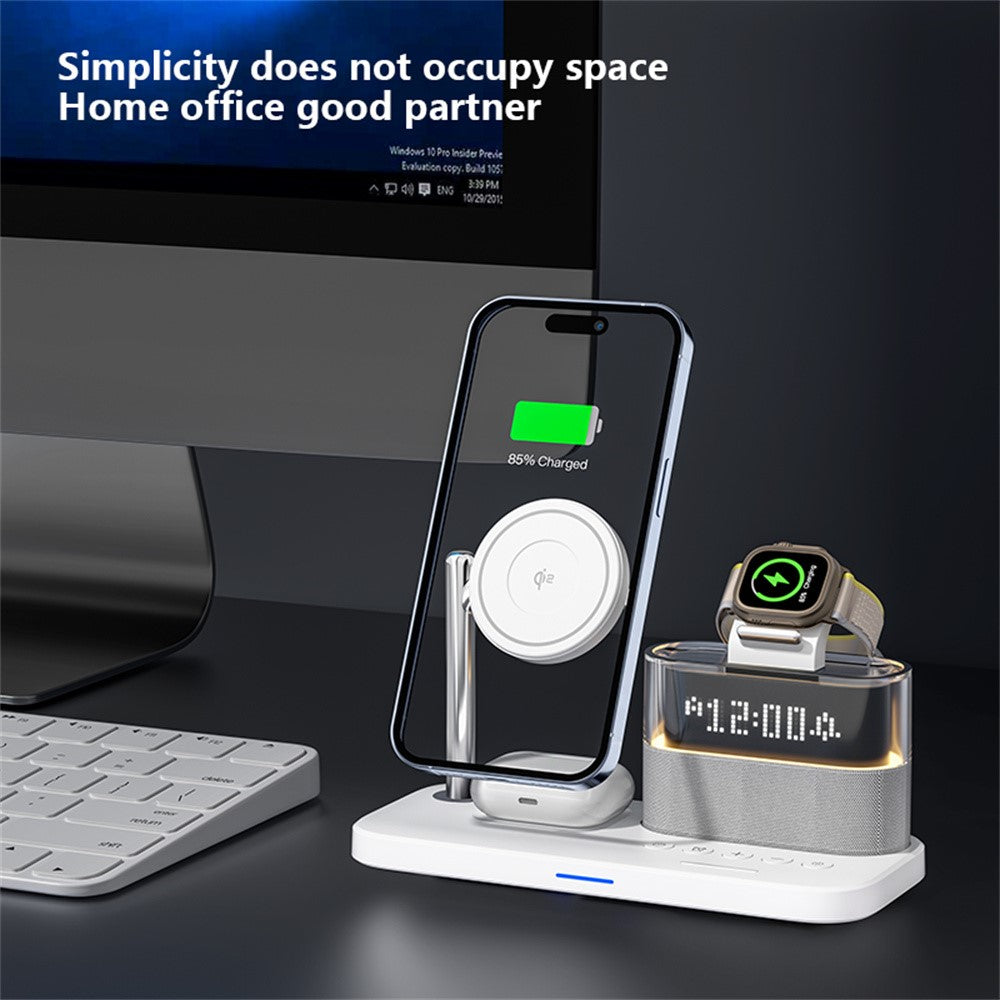 C09 QI2 5 in 1 Magnetic Wireless Charger Multifunctional Charging Station with Clock + Night Light