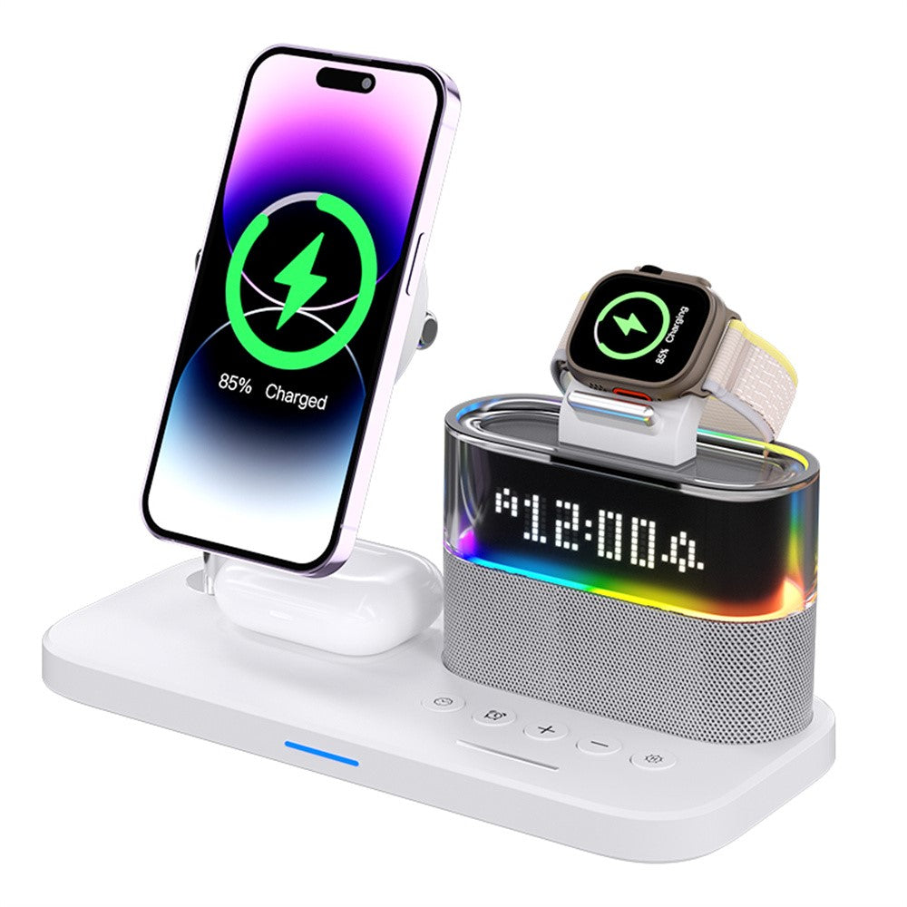 C09 QI2 5 in 1 Magnetic Wireless Charger Multifunctional Charging Station with Clock + Night Light
