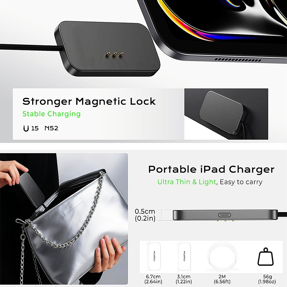 Magnetic Wireless Charger for iPad Air 13 (2025) / (2024) / Pro 12.9 (2022) / (2021) / (2020) / (2018) Fast Charging Pad with USB