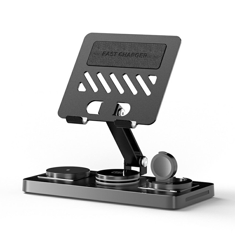 CYJ-268 5 in 1 Wireless Charging Station with Retractable Cable for Smartphone / Earbuds / Smart Watch / Tablet Foldable Stand