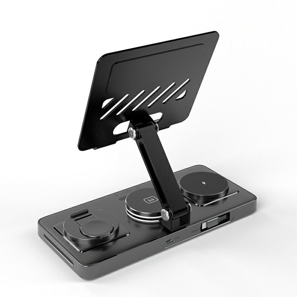CYJ-268 5 in 1 Wireless Charging Station with Retractable Cable for Smartphone / Earbuds / Smart Watch / Tablet Foldable Stand