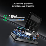 CYJ-268 5 in 1 Wireless Charging Station with Retractable Cable for Smartphone / Earbuds / Smart Watch / Tablet Foldable Stand