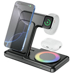 Q50D 4-in-1 Foldable Wireless Charger Dock 15W Fast Charging Station with RGB Ambient Light for Mobile Phone Apple Watch AirPods