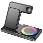 Q50D 4-in-1 Foldable Wireless Charger Dock 15W Fast Charging Station with RGB Ambient Light for Mobile Phone Apple Watch AirPods