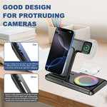 Q50D 4-in-1 Foldable Wireless Charger Dock 15W Fast Charging Station with RGB Ambient Light for Mobile Phone Apple Watch AirPods