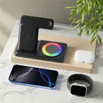 Q50D 4-in-1 Foldable Wireless Charger Dock 15W Fast Charging Station with RGB Ambient Light for Mobile Phone Apple Watch AirPods